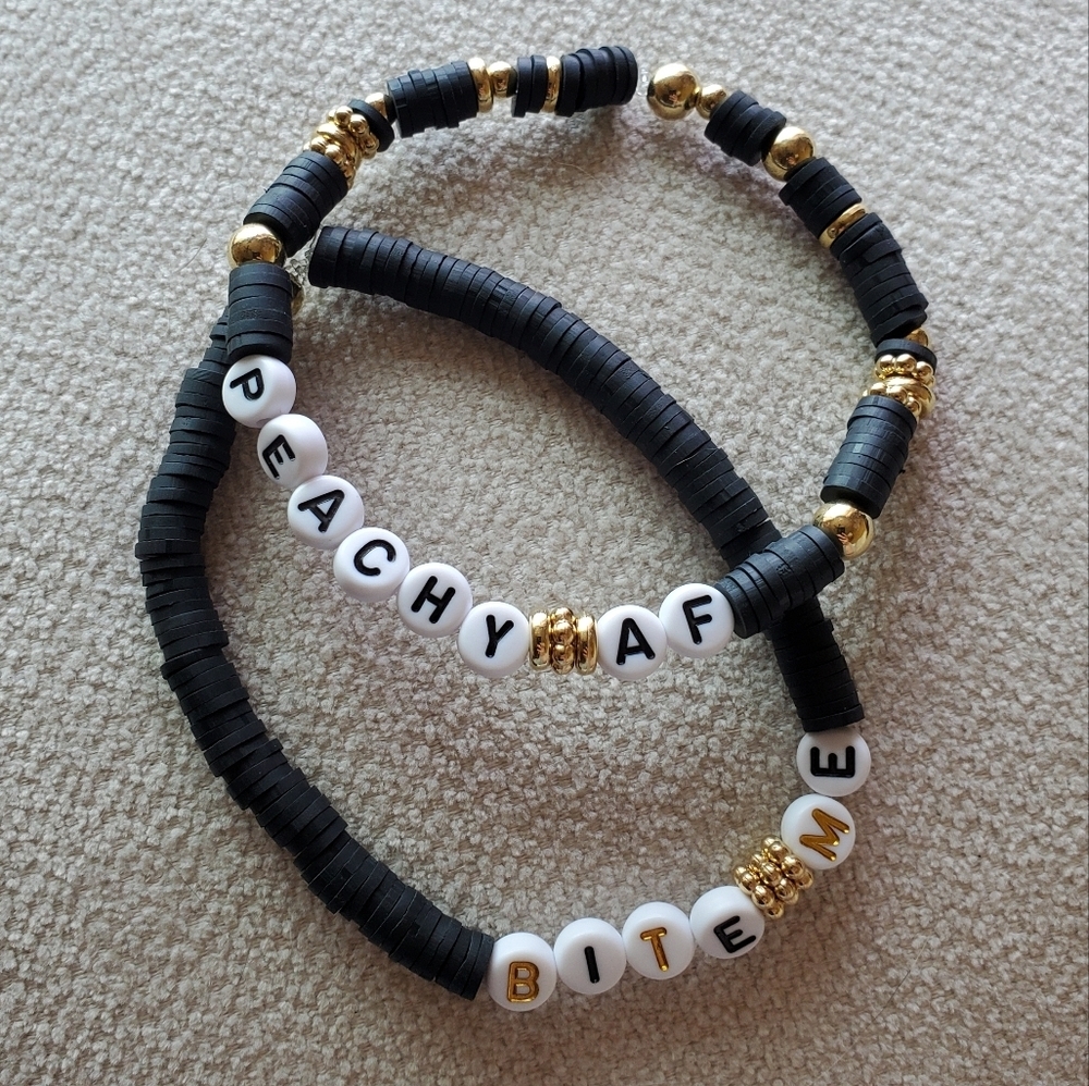 Black and Gold Beaded Bracelet Set